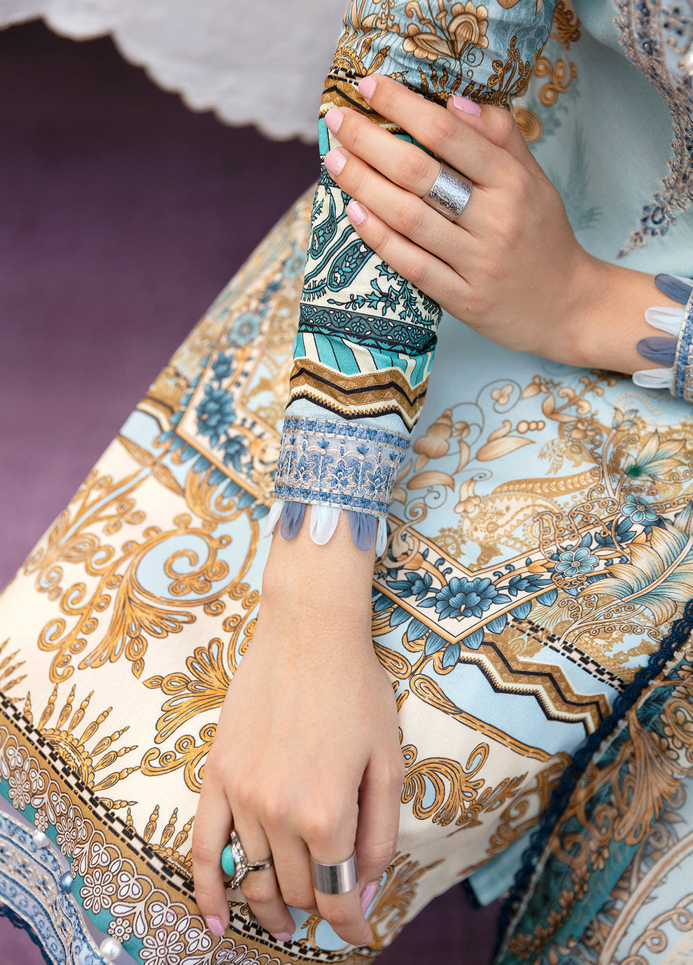 Gulaal | Summer Glow Lawn 24 | AMAYRAH (GL-L-24V3-02) - Designer Dress with Intricate embroidery and embellishments. Shop elegent wedding dress at Maria Faisal.