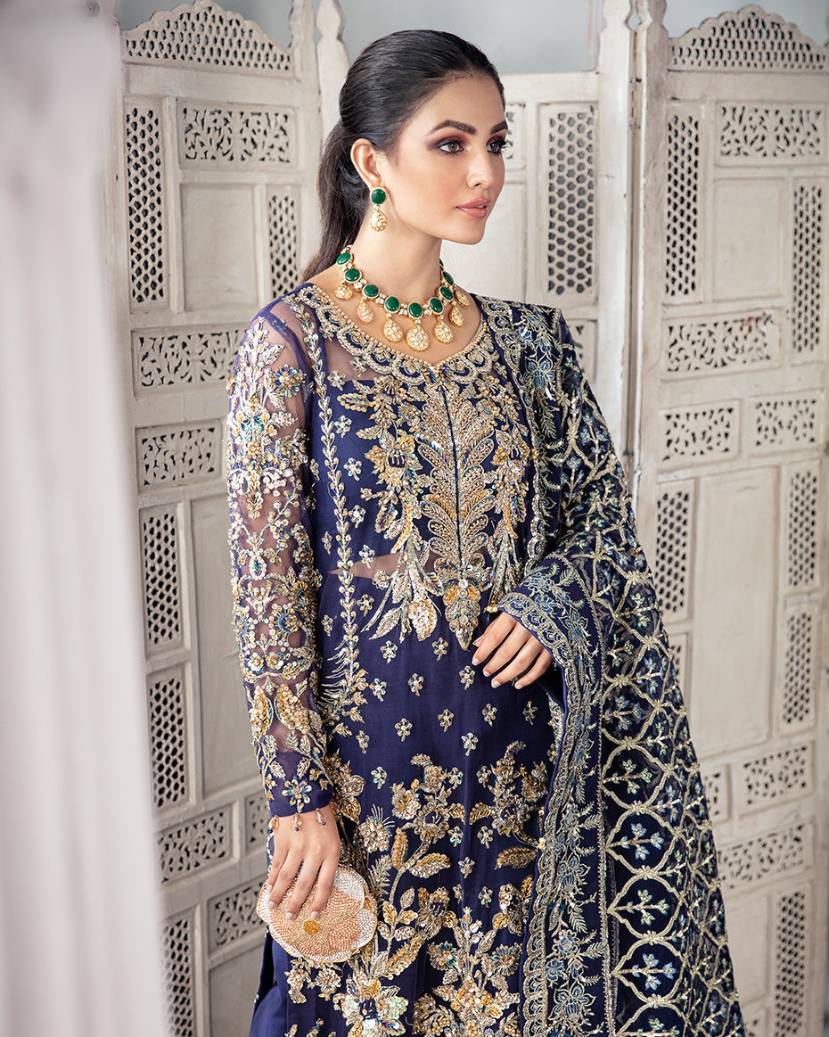 Gulaal | Wedding Formals | QAYINAAT EMBROIDERED NET 3-PIECE SUIT WS-16 - Designer Dress with Intricate embroidery and embellishments. Shop elegent wedding dress at Maria Faisal.