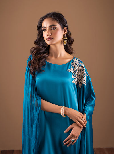 Zainab Chottani | The Kaftan Edit | Teal Waves - Formal Dress - available at Maria Faisal in UK and USA.