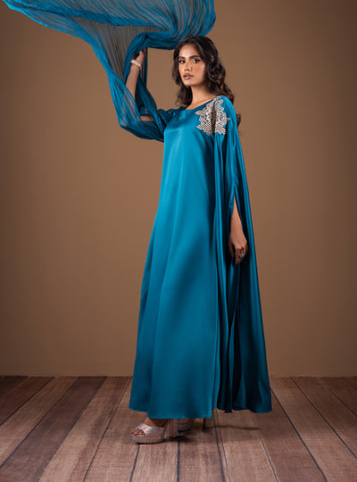 Zainab Chottani | The Kaftan Edit | Teal Waves - Formal Dress - available at Maria Faisal in UK and USA.