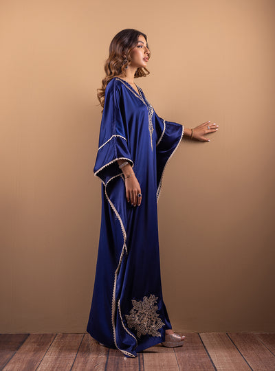 Zainab Chottani | The Kaftan Edit | Deep Blue Blossom - Formal Dress - available at Maria Faisal in UK and USA.