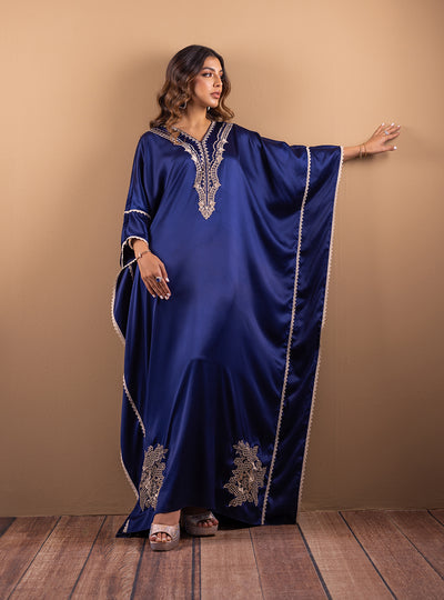 Zainab Chottani | The Kaftan Edit | Deep Blue Blossom - Formal Dress - available at Maria Faisal in UK and USA.