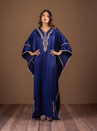 Zainab Chottani | The Kaftan Edit | Deep Blue Blossom - Formal Dress - available at Maria Faisal in UK and USA.