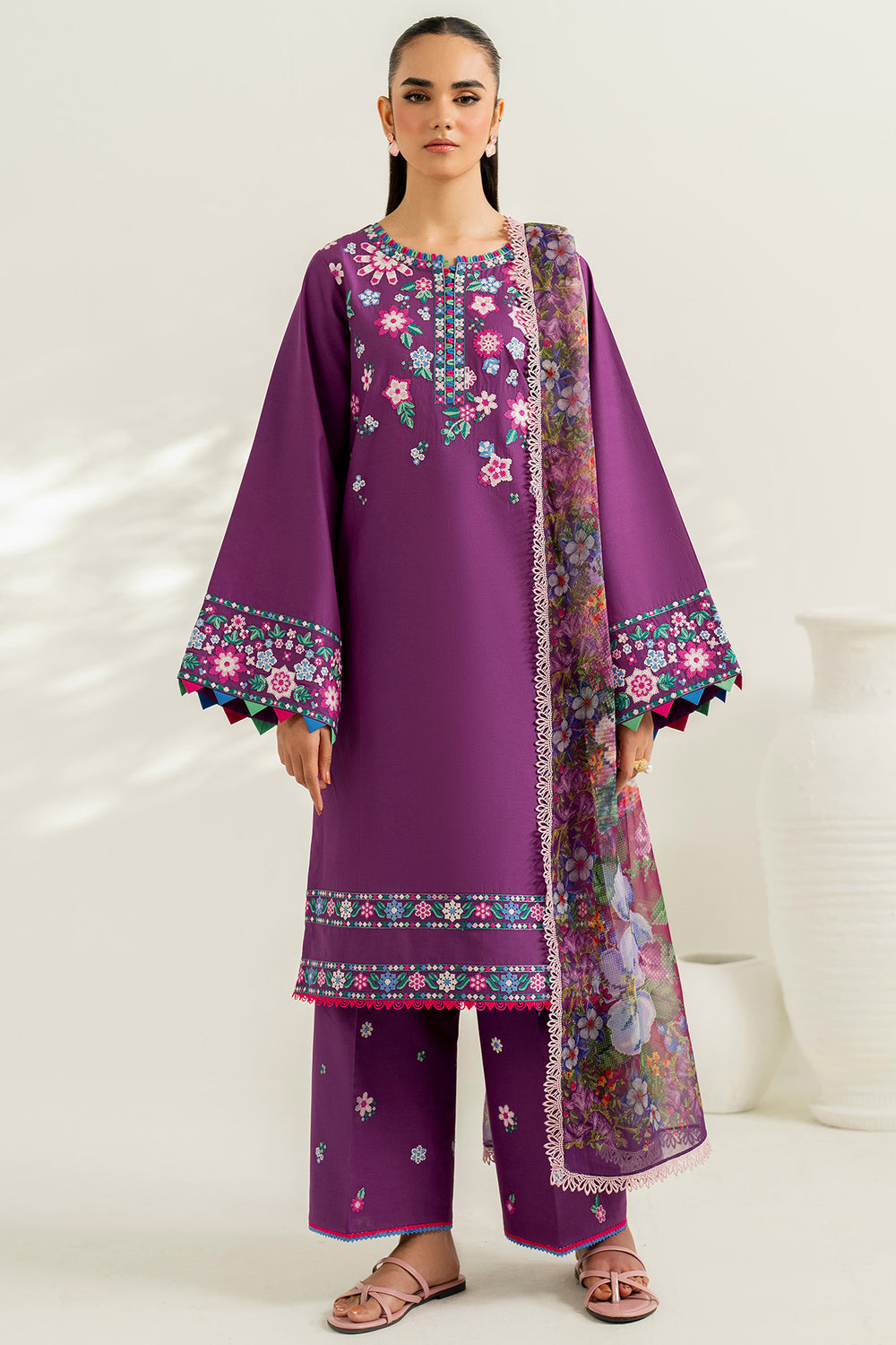 Farasha | Thread Lines Embroidered | Violet Spring - Ladies Clothes - Maria Faisal