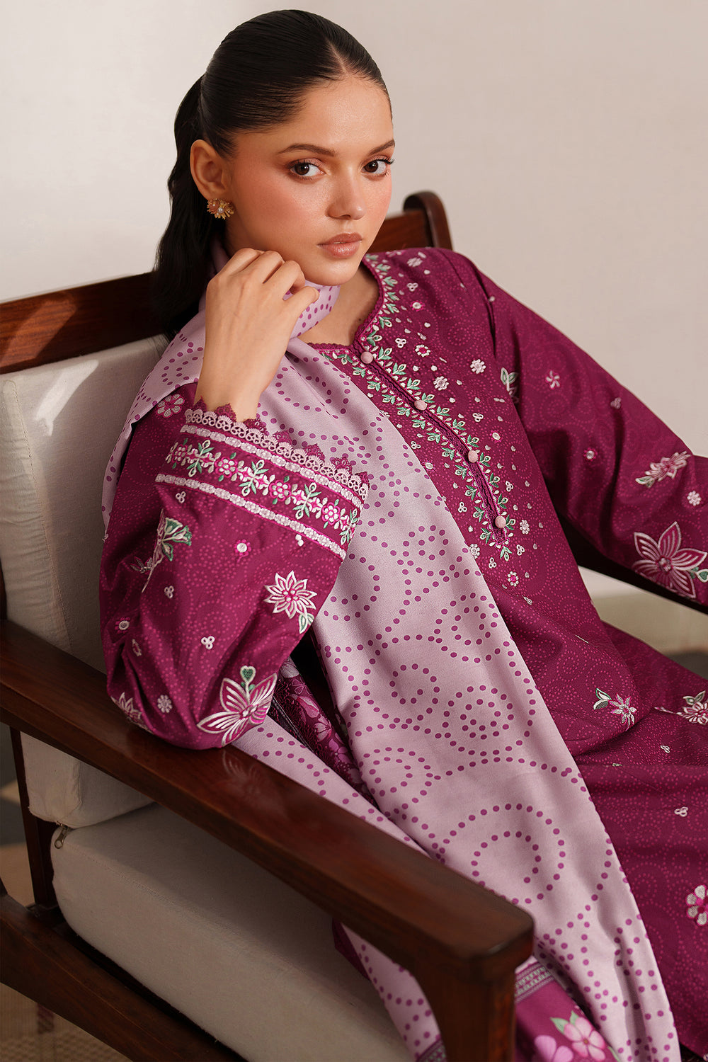 Farasha | Meline Premium Viscose 25 | Berry Blush - Luxury Dress - available at Maria Faisal in UK and USA.