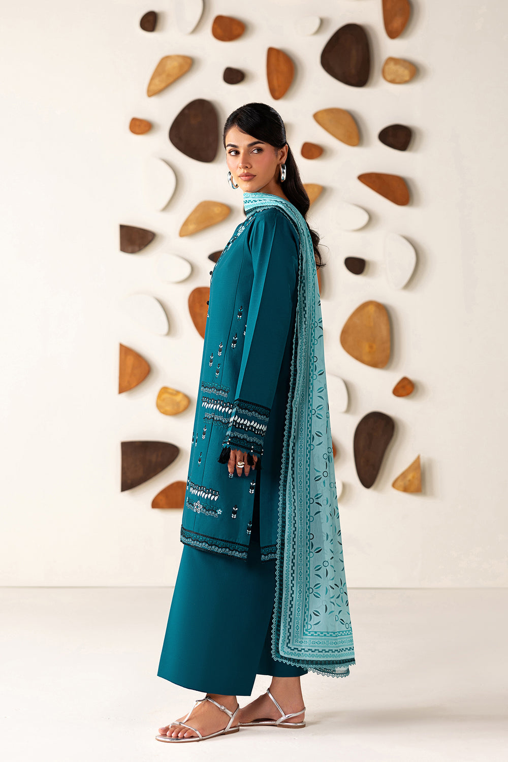 Farasha | Summer Melody 26 | Arctic Teal - Casual Dress - available at Maria Faisal in UK and USA.