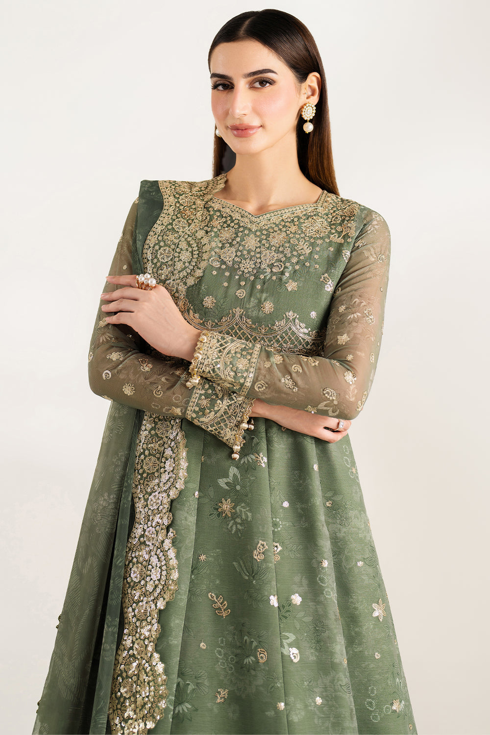 Farasha | Fiorella Formals | Olive Aura - Ladies Clothes - Maria Faisal