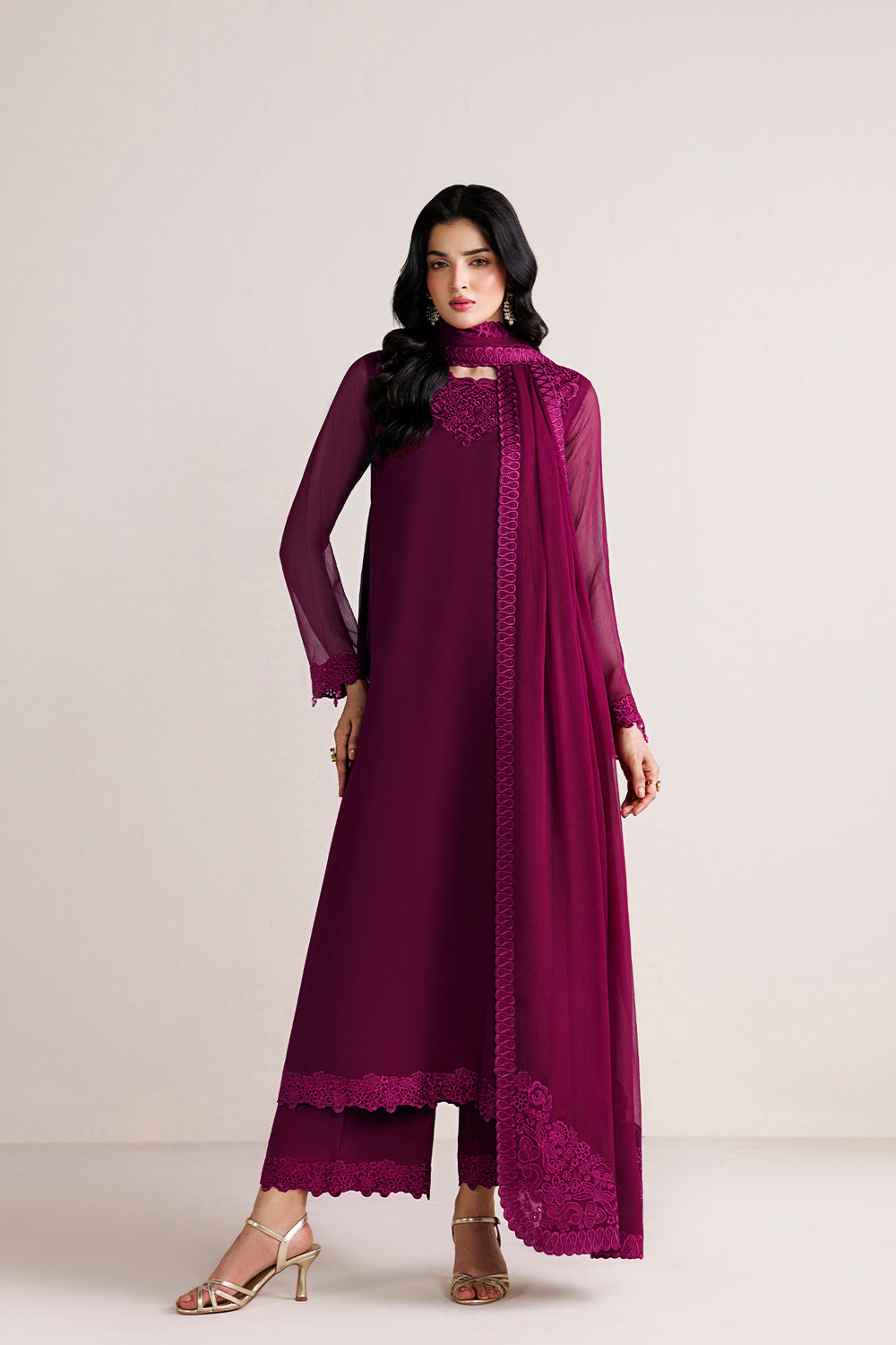 Farasha | Chiffon Essentials 26 | Rouge Divine - Formal Dress - available at Maria Faisal in UK and USA.