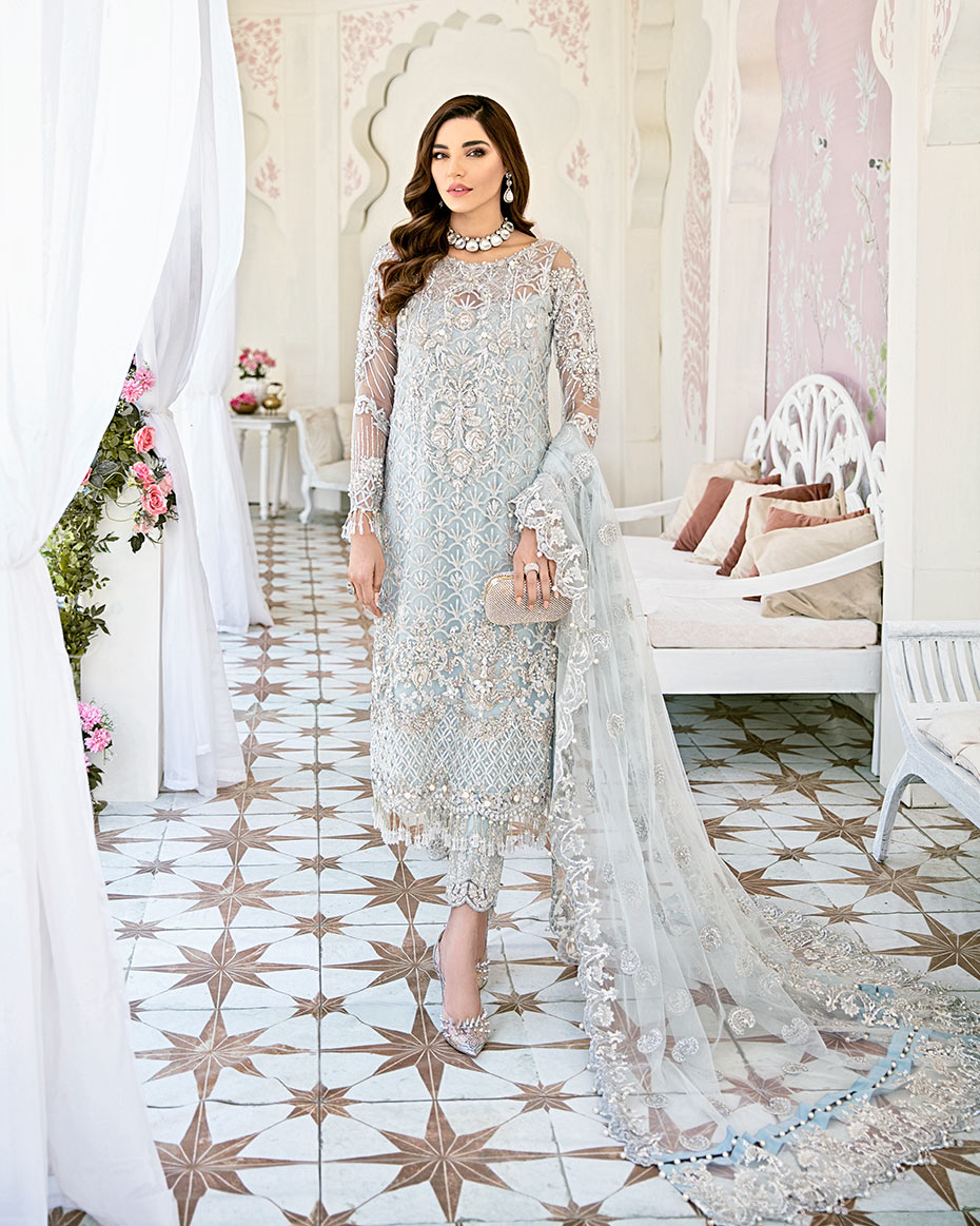 Gulaal | Wedding Formals | Avenir Embroidered Net 3-Piece Suit WS-01 - Designer Dress with Intricate embroidery and embellishments. Shop elegent wedding dress at Maria Faisal.