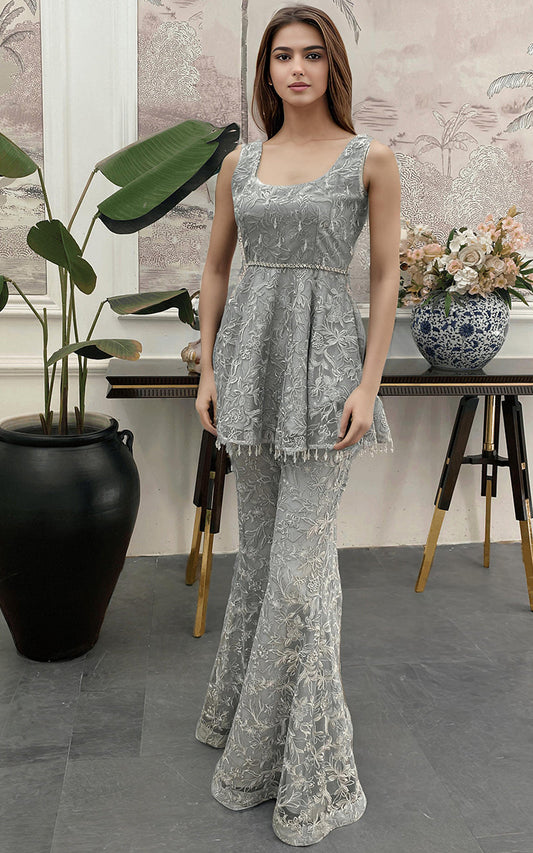 Threads and Motifs | Formal Dresses 25 | Net Embroidered Peplum - Ladies Clothes - Maria Faisal