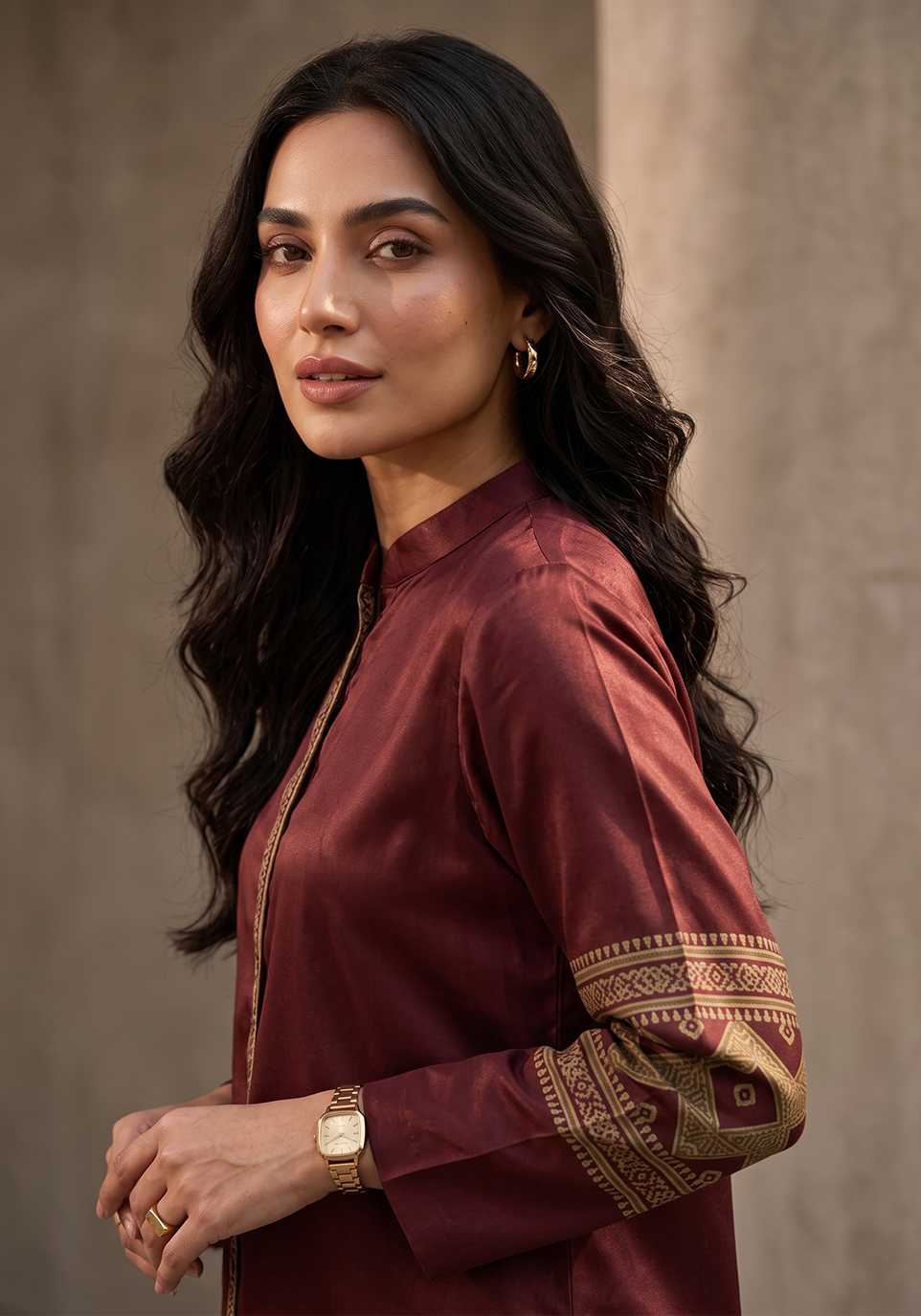 Zarqash | Silk Edit 26 | Maroon Mosaic - Luxury Dress - available at Maria Faisal in UK and USA.