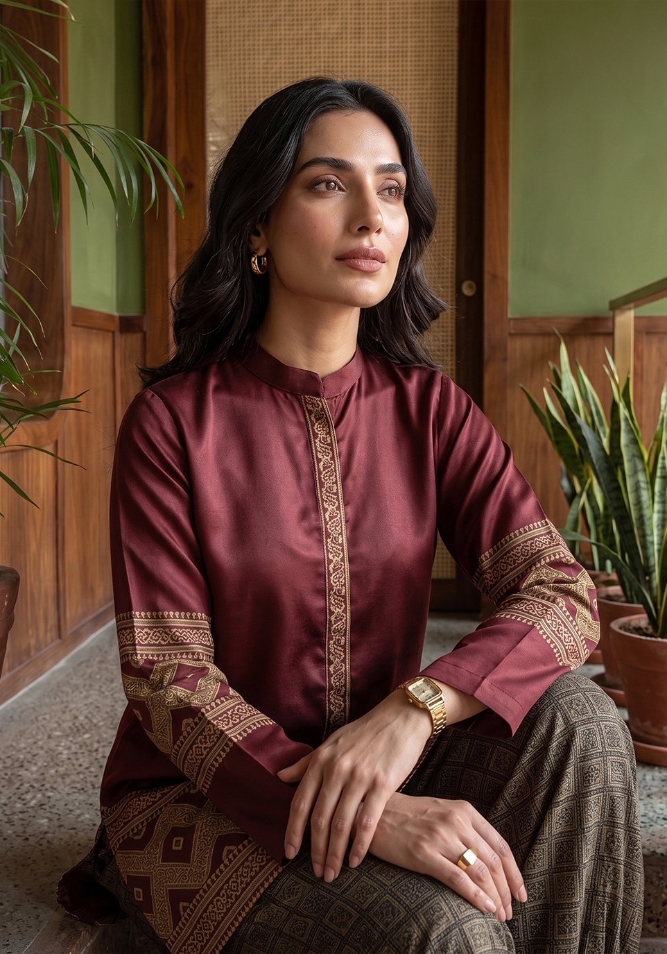 Zarqash | Silk Edit 26 | Maroon Mosaic - Luxury Dress - available at Maria Faisal in UK and USA.