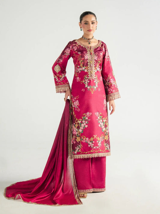 Gulaal | Aira Printed Silk | Garnet Garden - Luxury Dress - available at Maria Faisal in UK and USA.