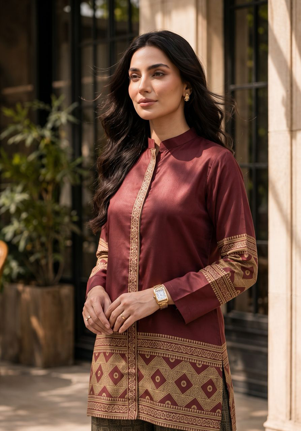 Zarqash | Silk Edit 26 | Maroon Mosaic - Luxury Dress - available at Maria Faisal in UK and USA.