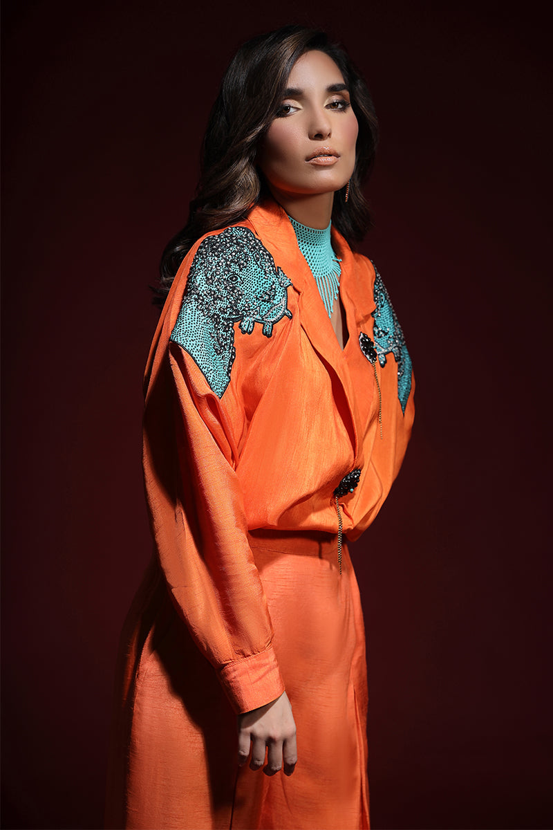 Wardha Saleem | Luxury Pret Fusion Wear | PANTHERA (ORANGE) CORD-SET (2PC) - Ladies Clothes 