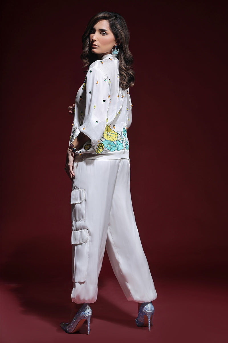 Wardha Saleem | Luxury Pret Fusion Wear | ZARA BOMBER JACKET WITH CARGO PANTS (2PC) - Ladies Clothes 