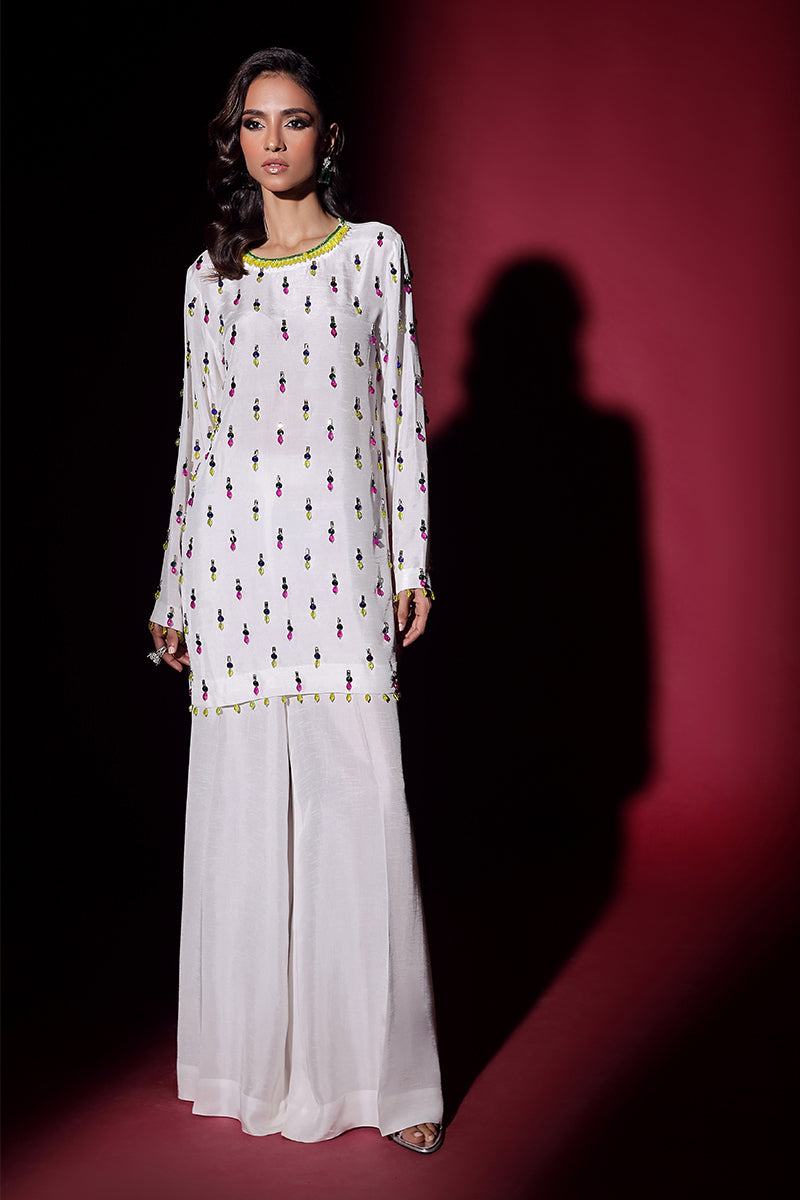 Wardha Saleem | Luxury Pret Fusion Wear | LUXURA (WHITE) CORD-SET (2PC) - Ladies Clothes 