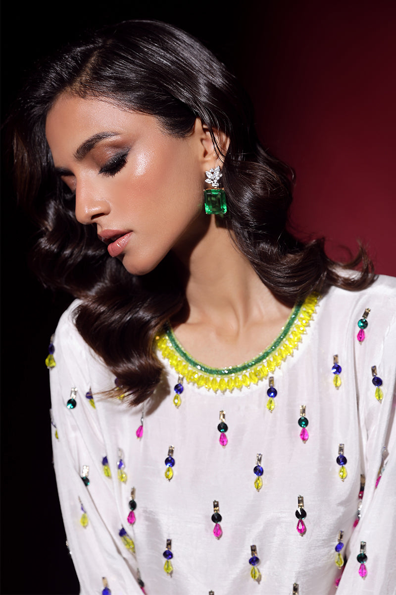 Wardha Saleem | Luxury Pret Fusion Wear | LUXURA (WHITE) CORD-SET (2PC) - Ladies Clothes 