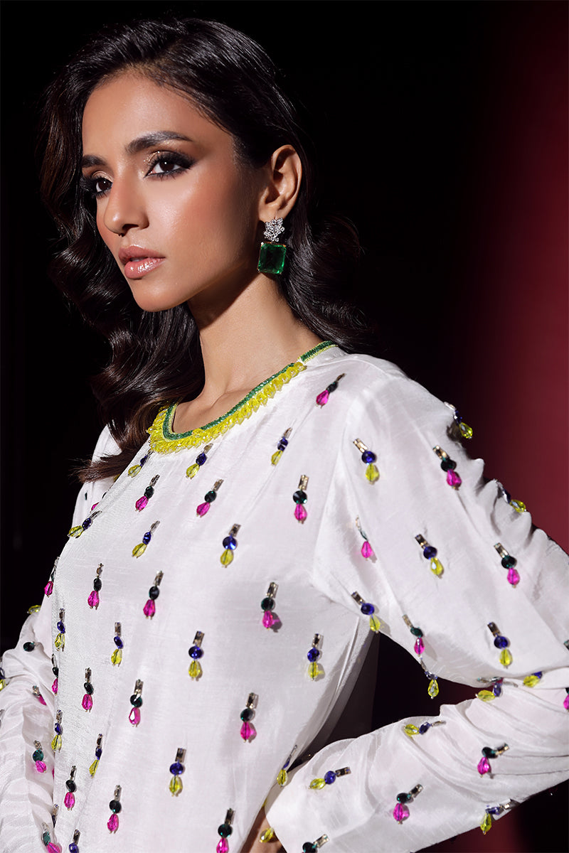 Wardha Saleem | Luxury Pret Fusion Wear | LUXURA (WHITE) CORD-SET (2PC) - Ladies Clothes 