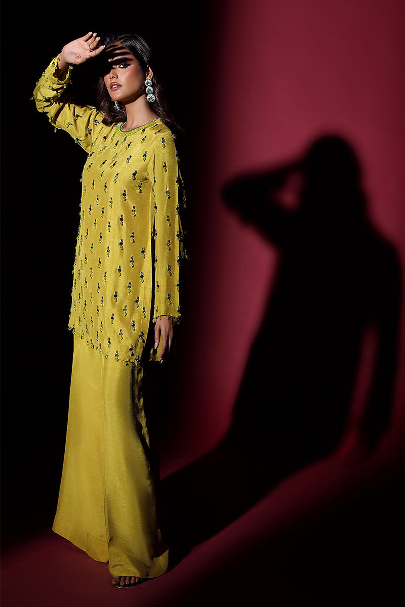 Wardha Saleem | Luxury Pret Fusion Wear | LUXURA (LIME GREEN) CORD-SET (2PC) - Ladies Clothes 