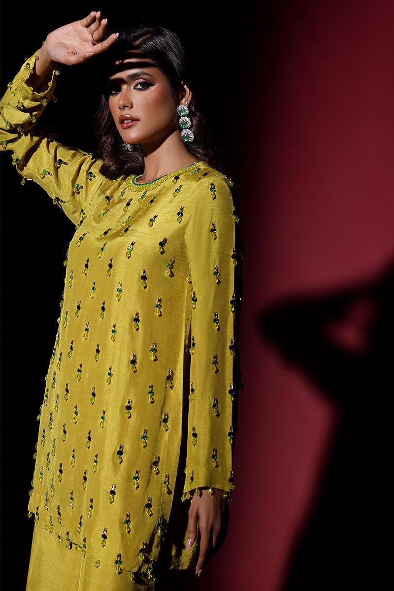 Wardha Saleem | Luxury Pret Fusion Wear | LUXURA (LIME GREEN) CORD-SET (2PC) - Ladies Clothes 