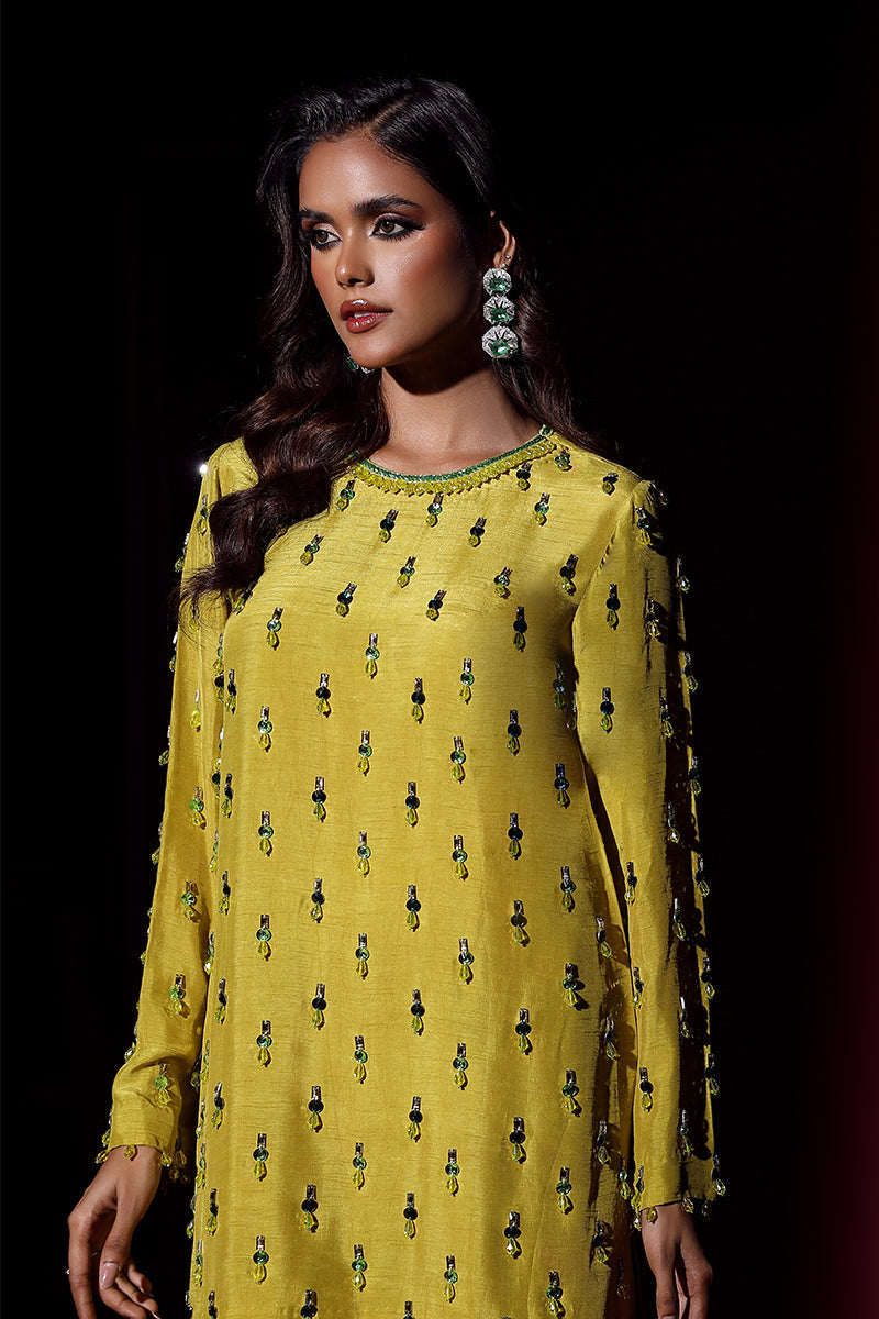 Wardha Saleem | Luxury Pret Fusion Wear | LUXURA (LIME GREEN) CORD-SET (2PC) - Ladies Clothes 
