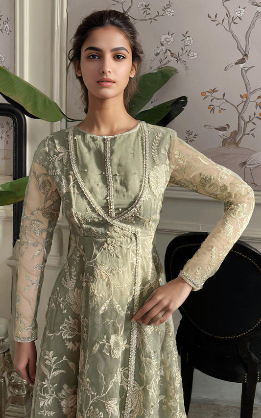 Threads and Motifs | Formal Dresses 25 | Organza Embroidered Angarkha - Ladies Clothes - Maria Faisal