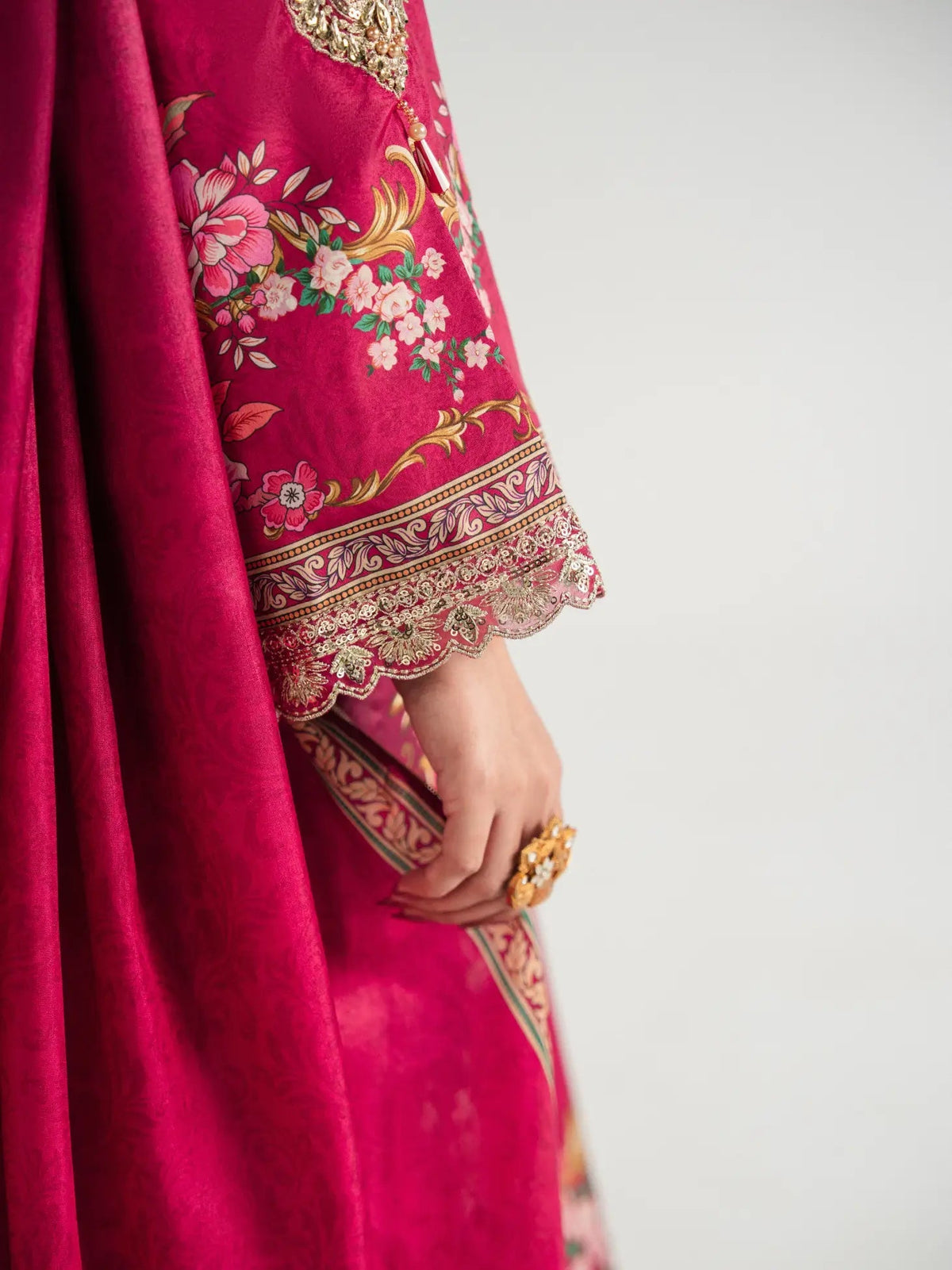 Gulaal | Aira Printed Silk | Garnet Garden - Luxury Dress - available at Maria Faisal in UK and USA.