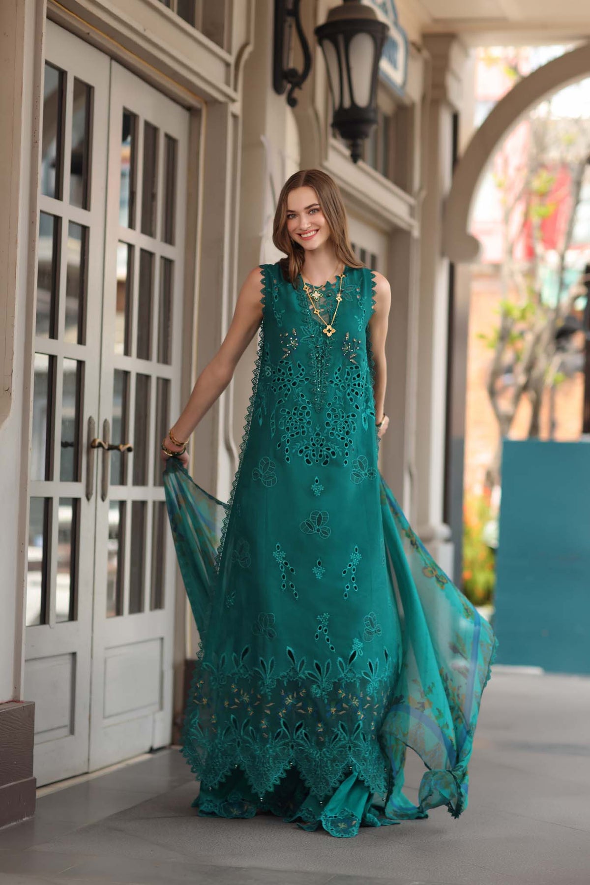 Noor by Saadia Asad | Eid Luxe Chikankari 26 | D1 - Malachite Green - Luxury Dress - available at Maria Faisal in UK and USA.