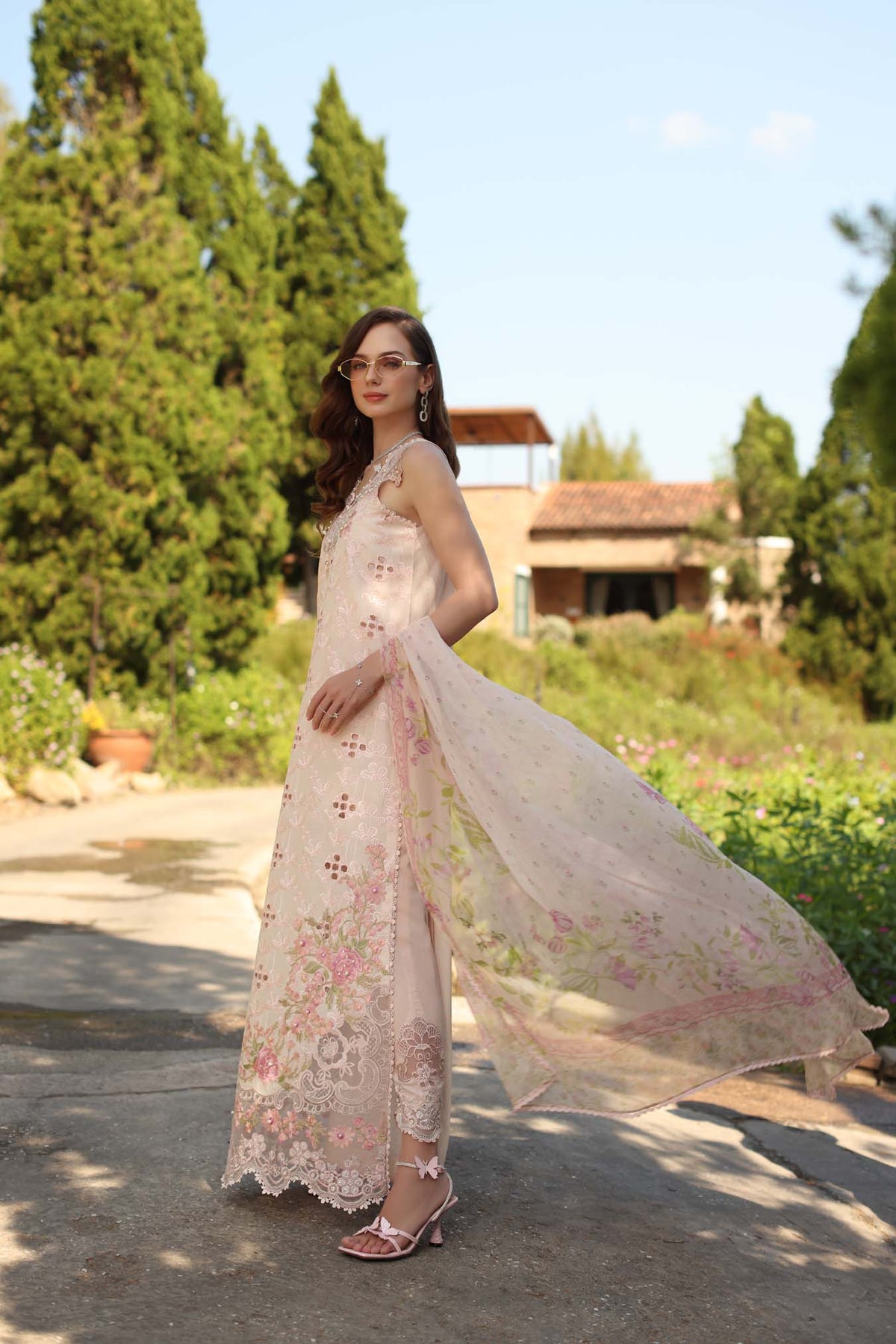 Saadia Asad | Luxury Eid Schiffli Laserkari 26 | D7 - A - Florine - Luxury Dress - available at Maria Faisal in UK and USA.