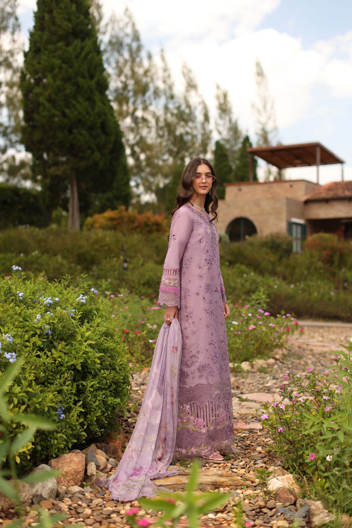 Saadia Asad | Luxury Eid Schiffli Laserkari 26 |D9 - A - Velisse - Luxury Dress - available at Maria Faisal in UK and USA.