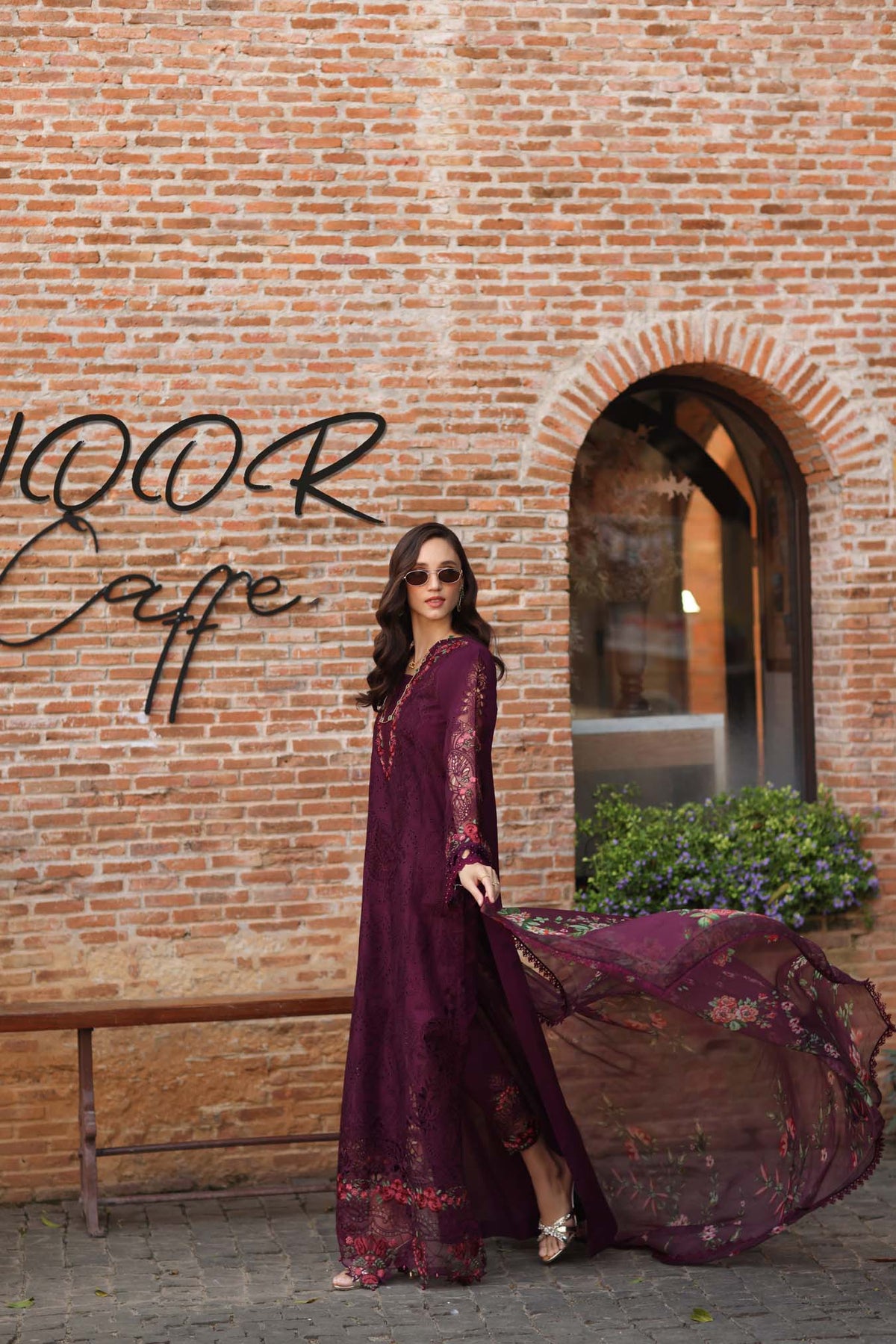 Noor by Saadia Asad | Luxury Eid Schiffli Laserkari 26 | D10 -Plum Royal - Luxury Dress - available at Maria Faisal in UK and USA.