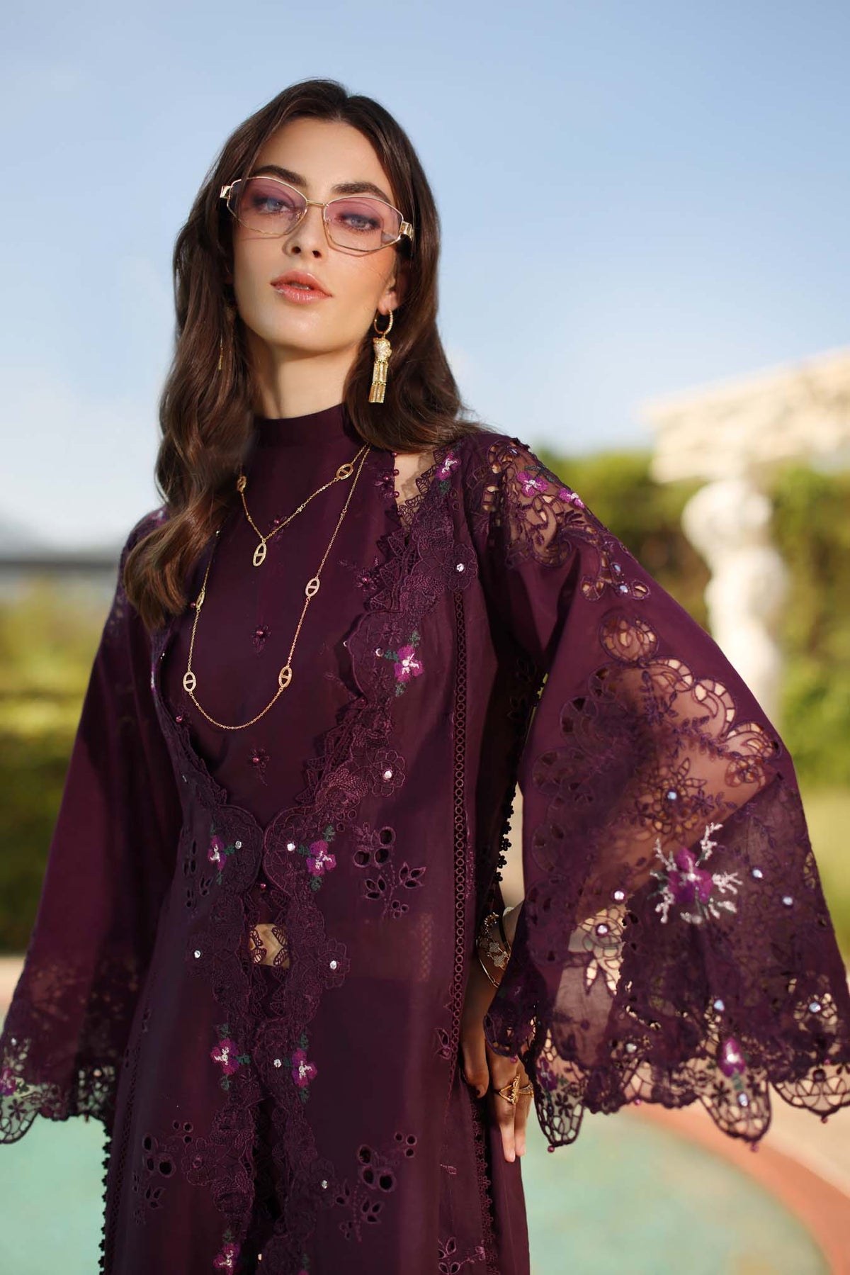 Saadia Asad | Luxury Eid Schiffli Laserkari 26 | D8 - B - Selene - Luxury Dress - available at Maria Faisal in UK and USA.