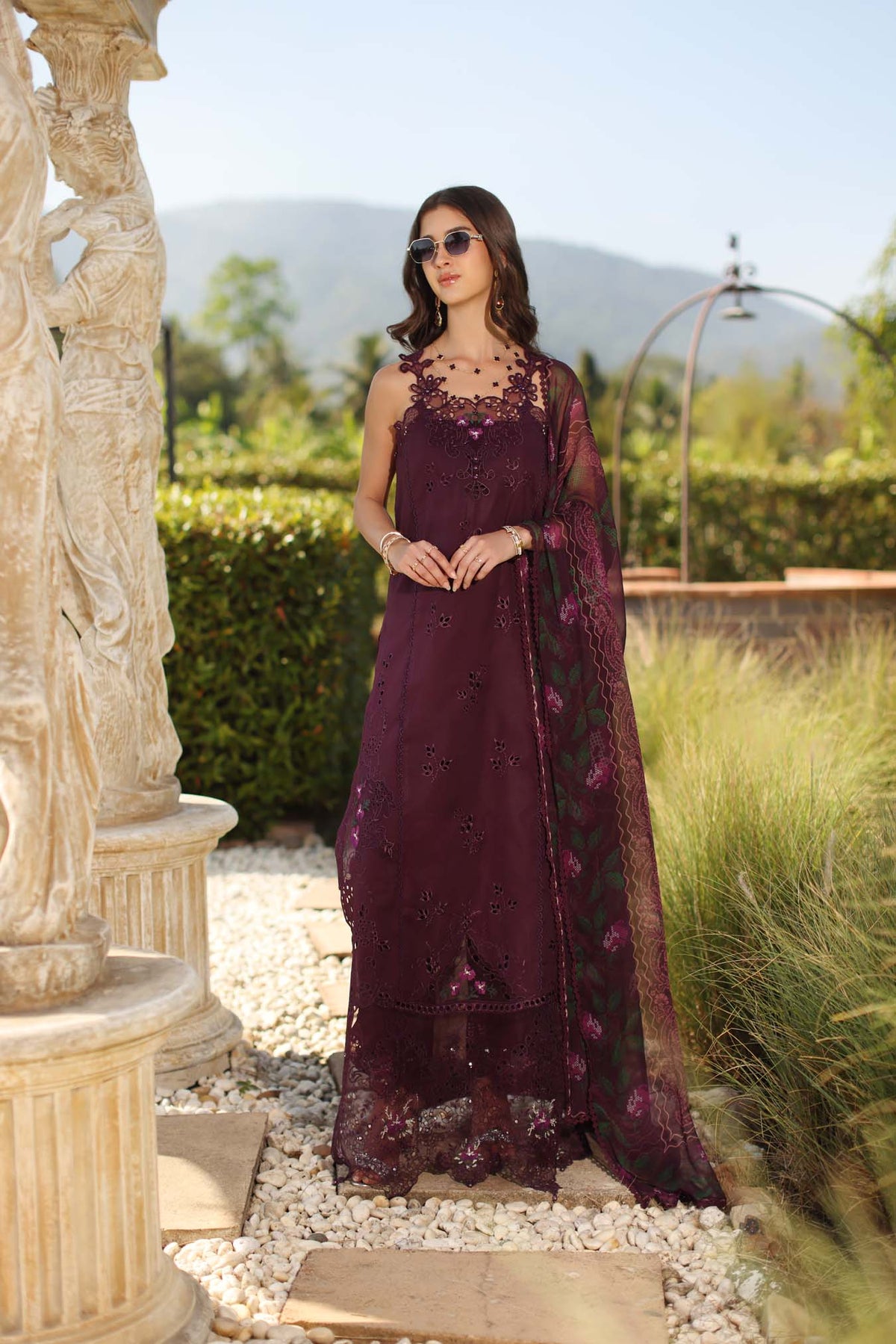 Saadia Asad | Luxury Eid Schiffli Laserkari 26 | D8 - B - Selene - Luxury Dress - available at Maria Faisal in UK and USA.