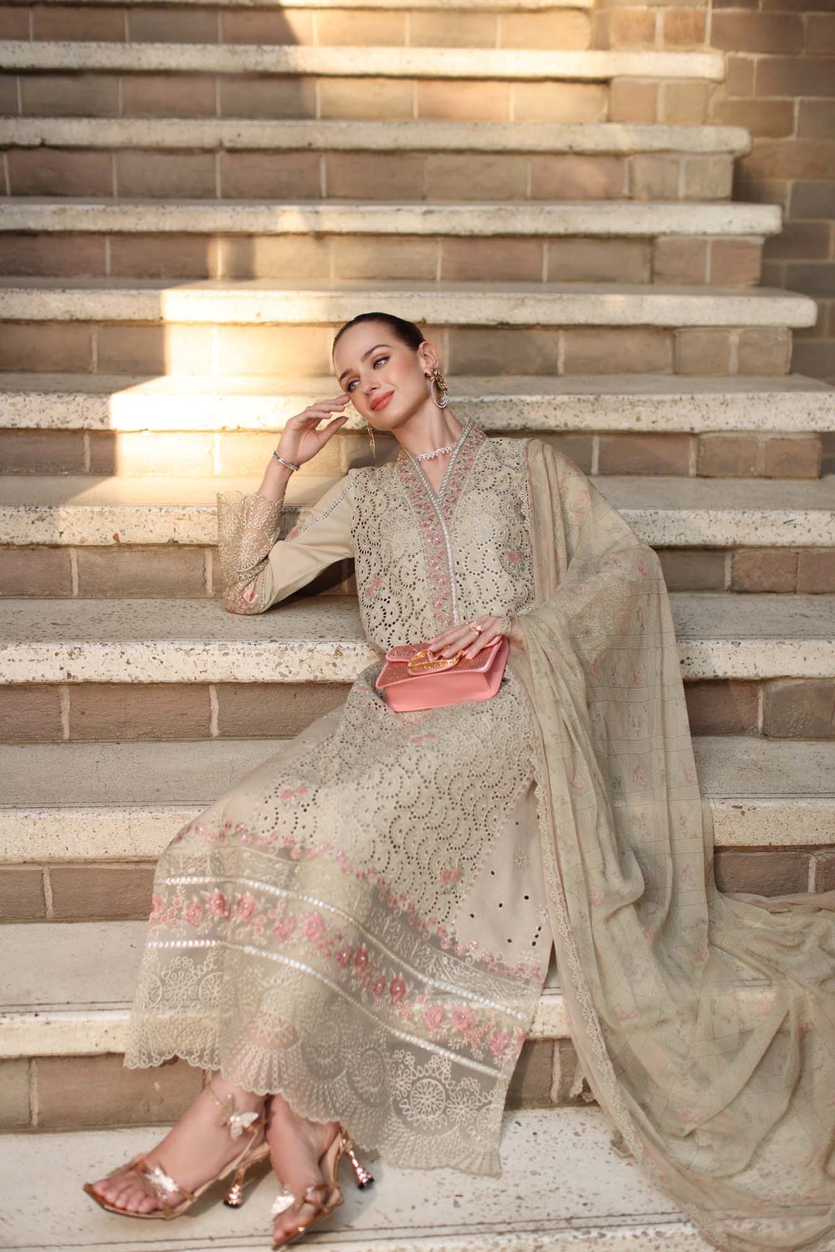 Saadia Asad | Luxury Eid Schiffli Laserkari 26 | D5 - A - Lunaria - Luxury Dress - available at Maria Faisal in UK and USA.
