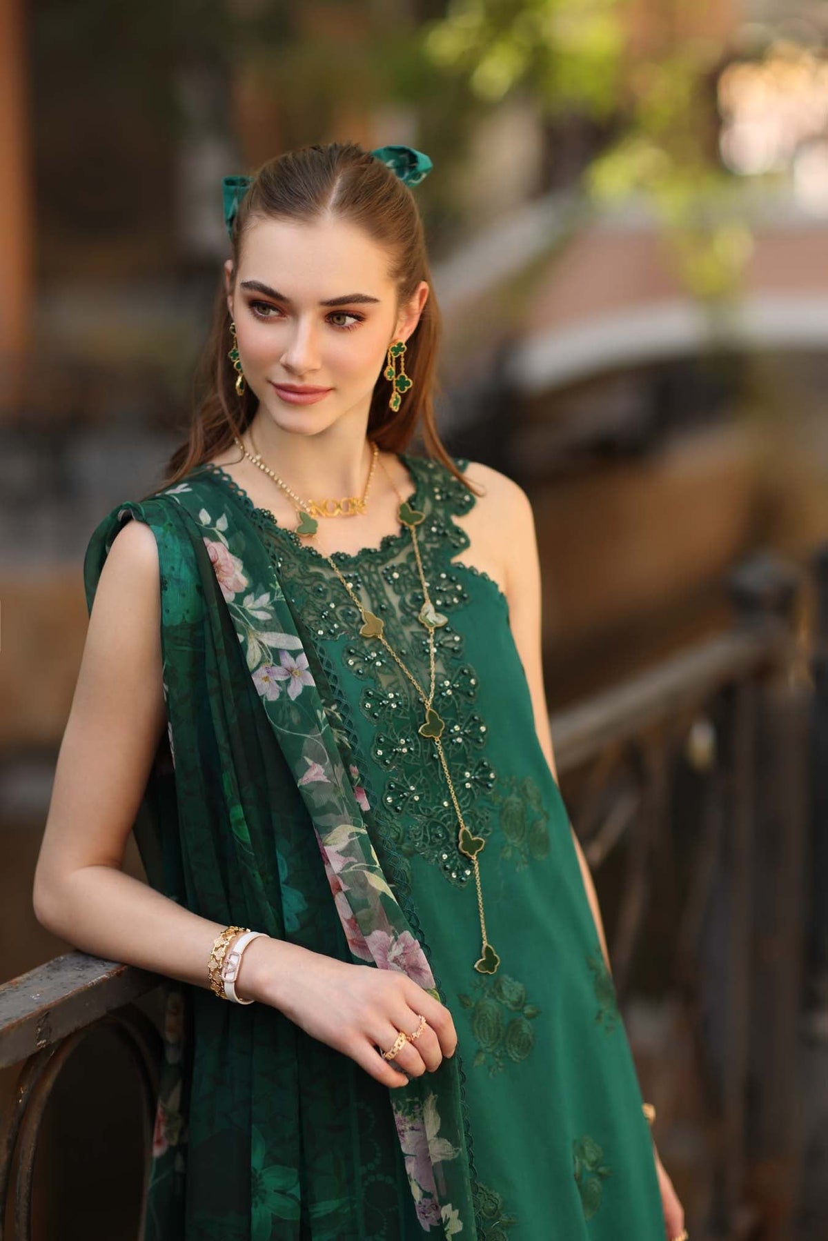 Noor by Saadia Asad | Eid Luxe Printkhaas 26 | D2 - B - Sage Green - Luxury Dress - available at Maria Faisal in UK and USA.