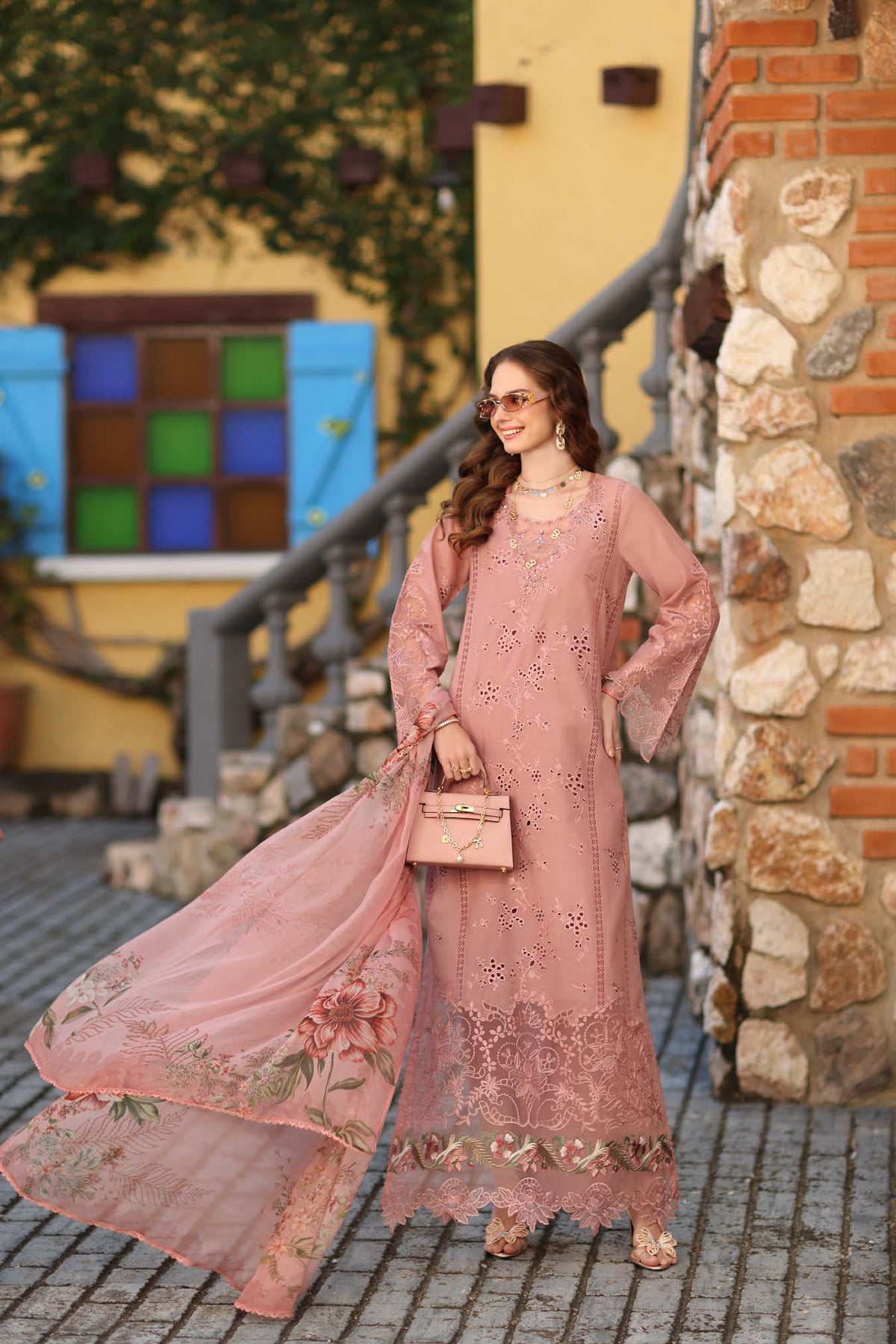 Noor by Saadia Asad | Luxe Chikankari 26 | D8 - B - Petal Pink - Luxury Dress - available at Maria Faisal in UK and USA.