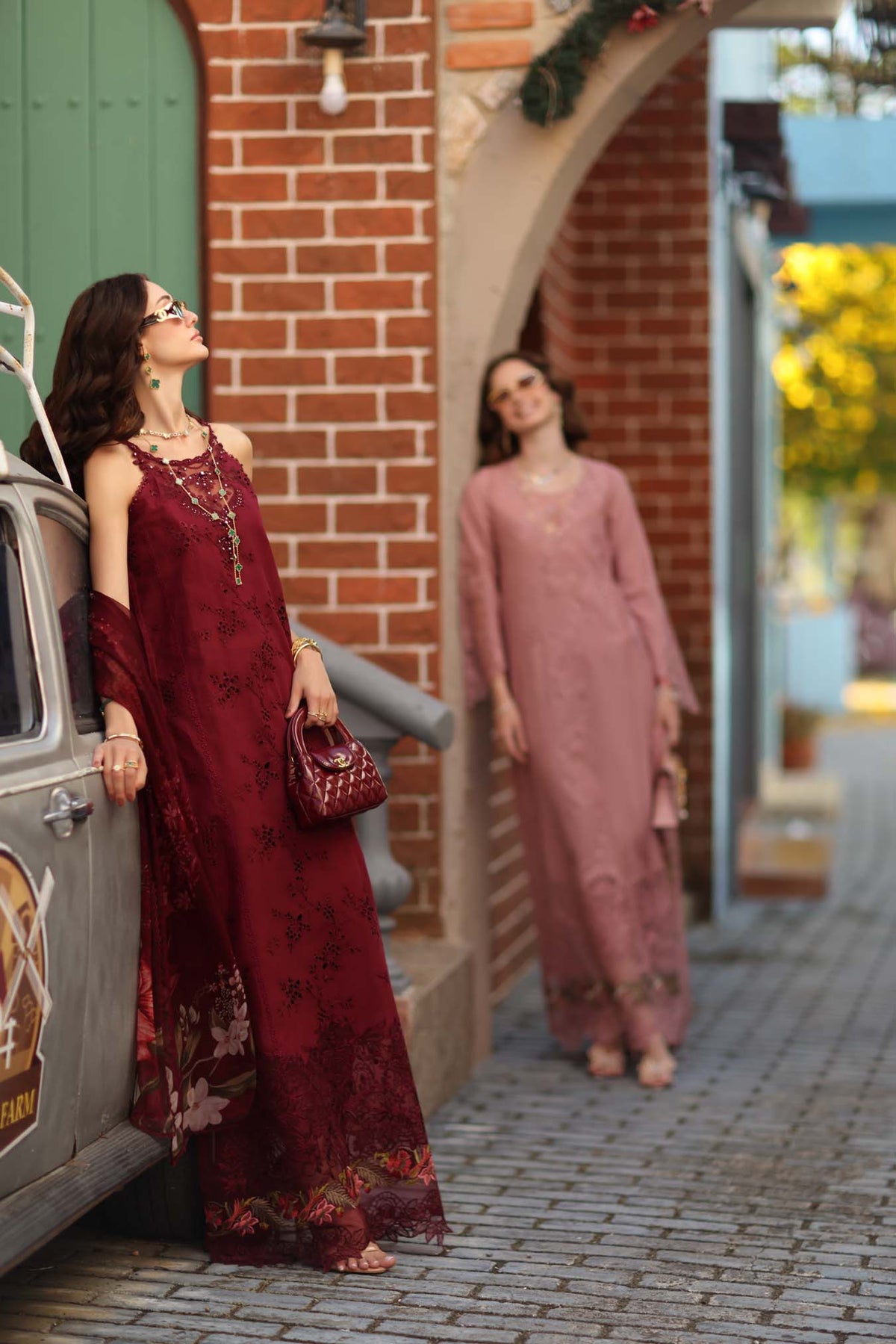 Noor by Saadia Asad | Luxe Chikankari 26 | D8 - A - Deep Garnet - Luxury Dress - available at Maria Faisal in UK and USA.
