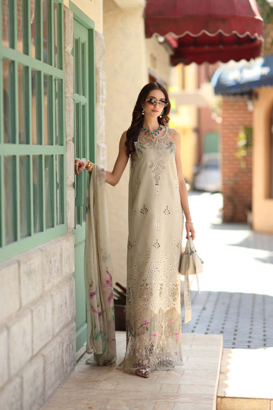 Noor by Saadia Asad | Luxe Chikankari 26 | D6 - A - Soft grey - Luxury Dress - available at Maria Faisal in UK and USA.