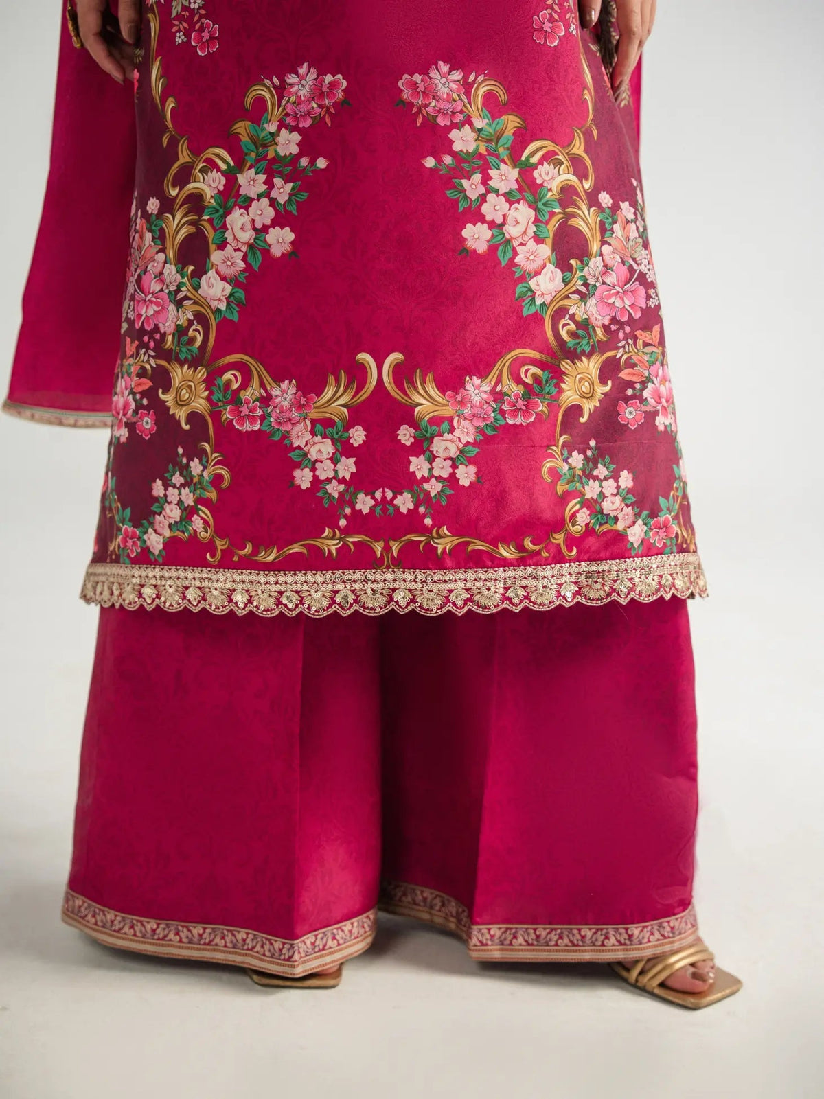 Gulaal | Aira Printed Silk | Garnet Garden - Luxury Dress - available at Maria Faisal in UK and USA.