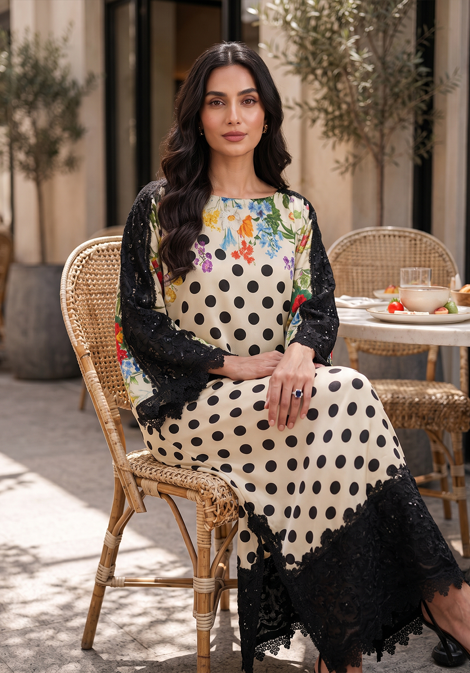 Zarqash | Silk Edit 26 | Polka Botanique - Luxury Dress - available at Maria Faisal in UK and USA.