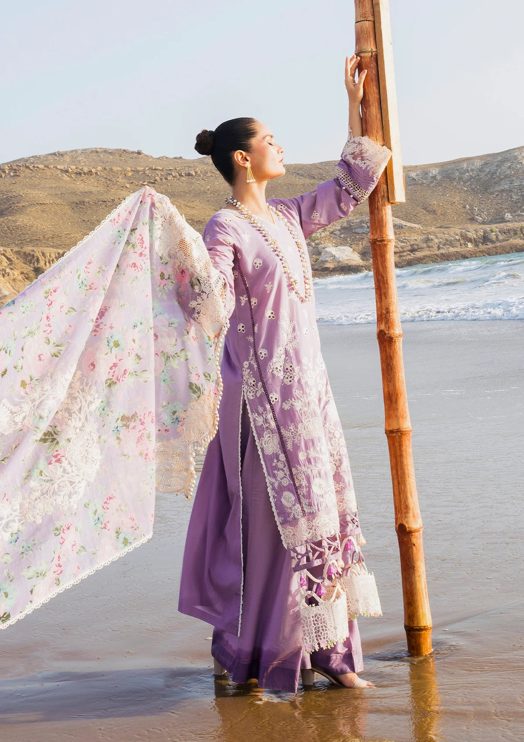 Elaf Premium | Hai Kuch Festive Lawn 24 | EHK-02A Banafsha - Designer Dress with Intricate embroidery and embellishments. Shop elegent wedding dress at Maria Faisal.