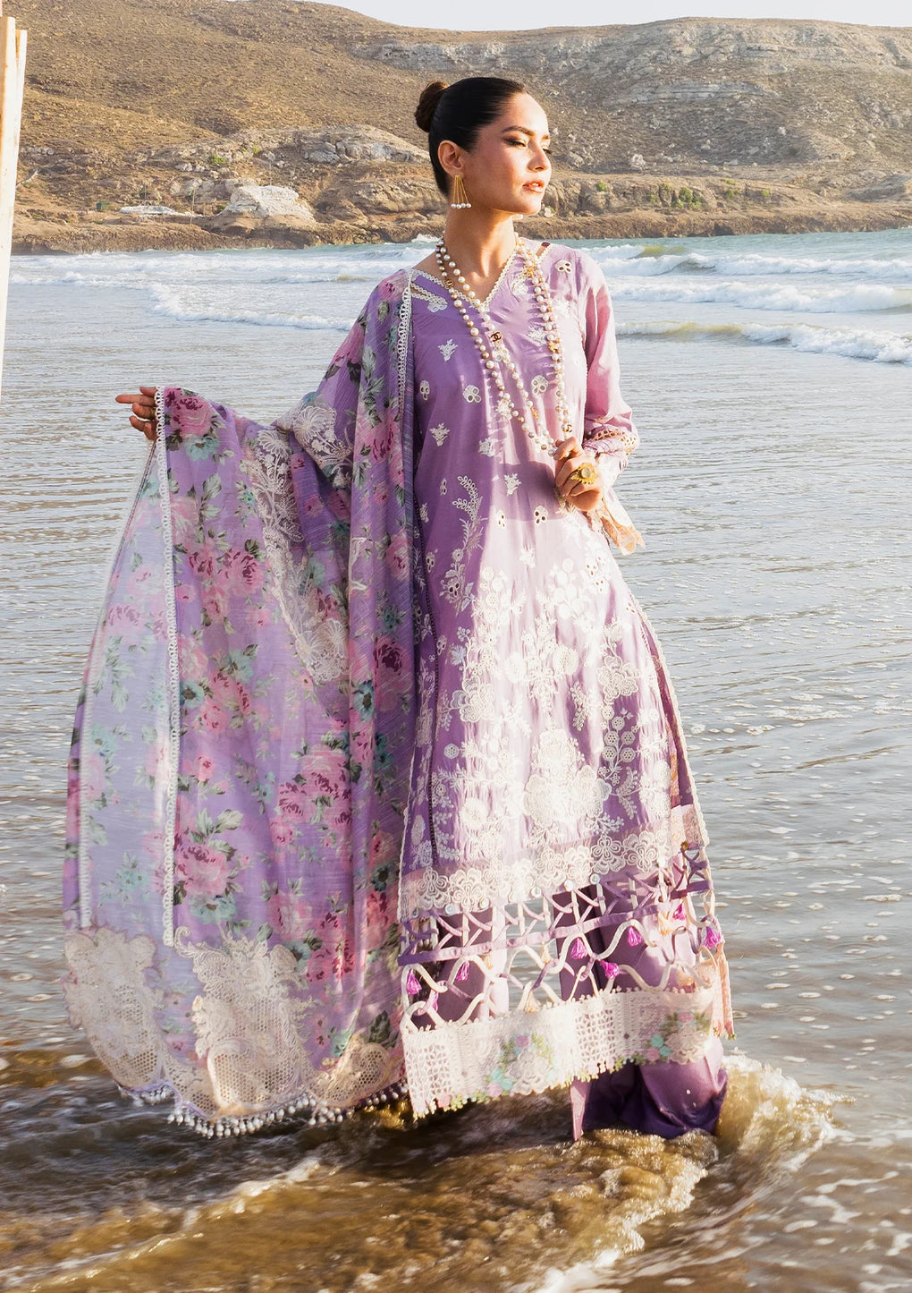 Elaf Premium | Hai Kuch Festive Lawn 24 | EHK-02A Banafsha - Designer Dress with Intricate embroidery and embellishments. Shop elegent wedding dress at Maria Faisal.