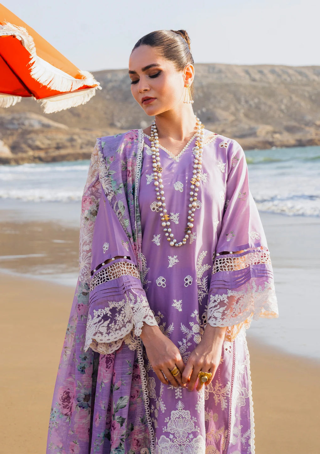 Elaf Premium | Hai Kuch Festive Lawn 24 | EHK-02A Banafsha - Designer Dress with Intricate embroidery and embellishments. Shop elegent wedding dress at Maria Faisal.