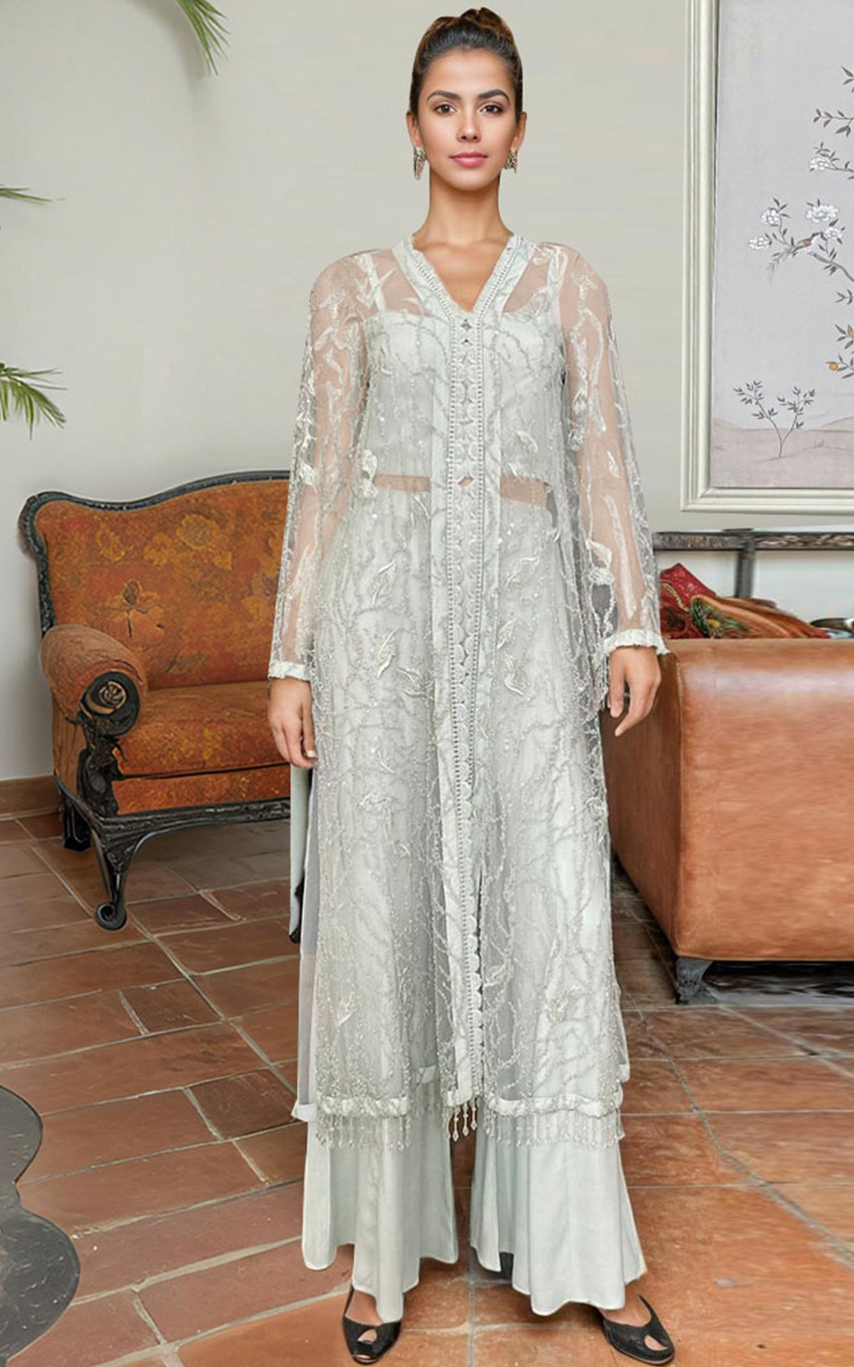 Threads and Motifs | Formal Dresses 25 | Net Embroidered Jacket With Trouser - Ladies Clothes - Maria Faisal