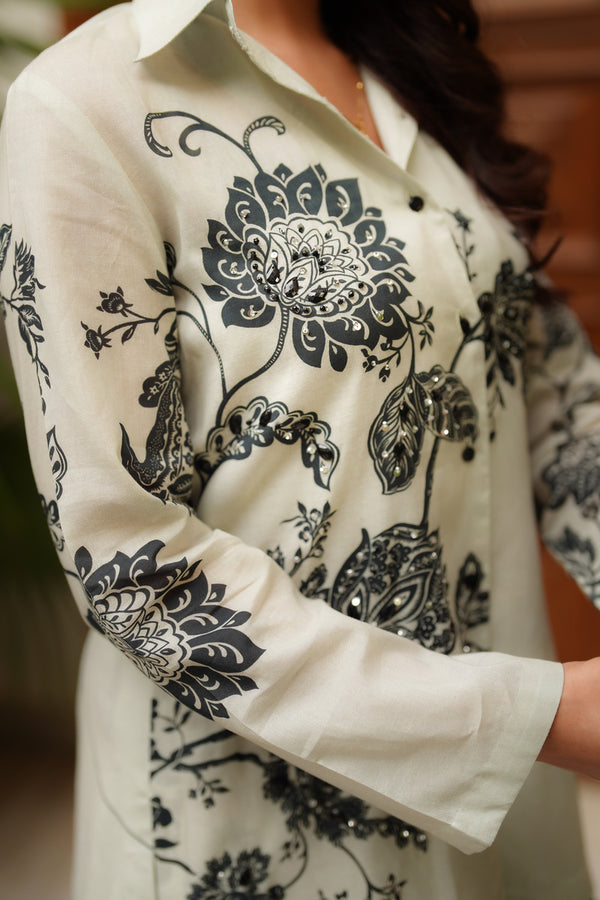 Shamaeel Ansari | Nazaakat Pret | Noir Blossom - Formal Dress - available at Maria Faisal in UK and USA.