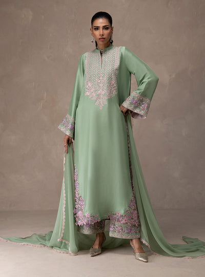 Zainab Chottani | Eid Edit 26 | Mint Bloom - Luxury Dress - available at Maria Faisal in UK and USA.