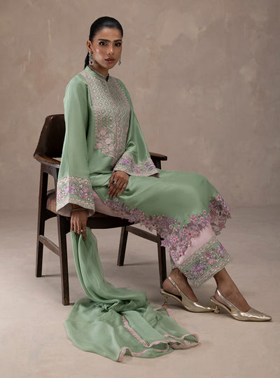 Zainab Chottani | Eid Edit 26 | Mint Bloom - Luxury Dress - available at Maria Faisal in UK and USA.