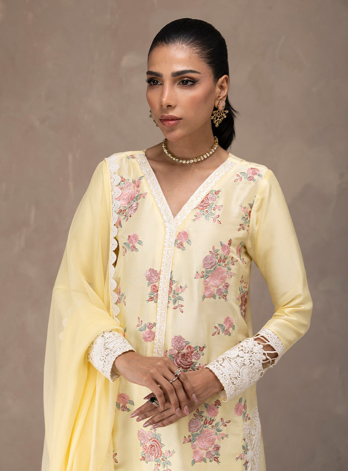 Zainab Chottani | Eid Edit 26 | Butter Yellow Bloom - Luxury Dress - available at Maria Faisal in UK and USA.
