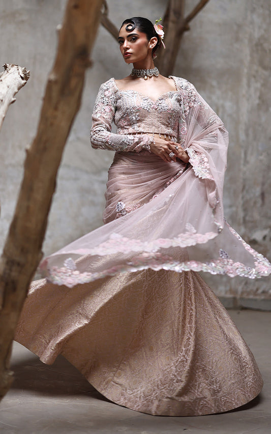 Threads and Motifs | Formal Dresses 25 | Organza Embroidered Blouse With Lehenga - Ladies Clothes - Maria Faisal